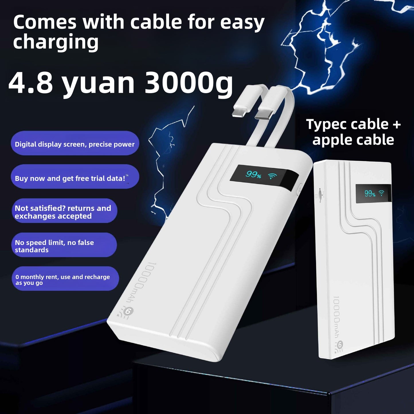 Portable WiFi Router with Power Bank and Built-in Cable
