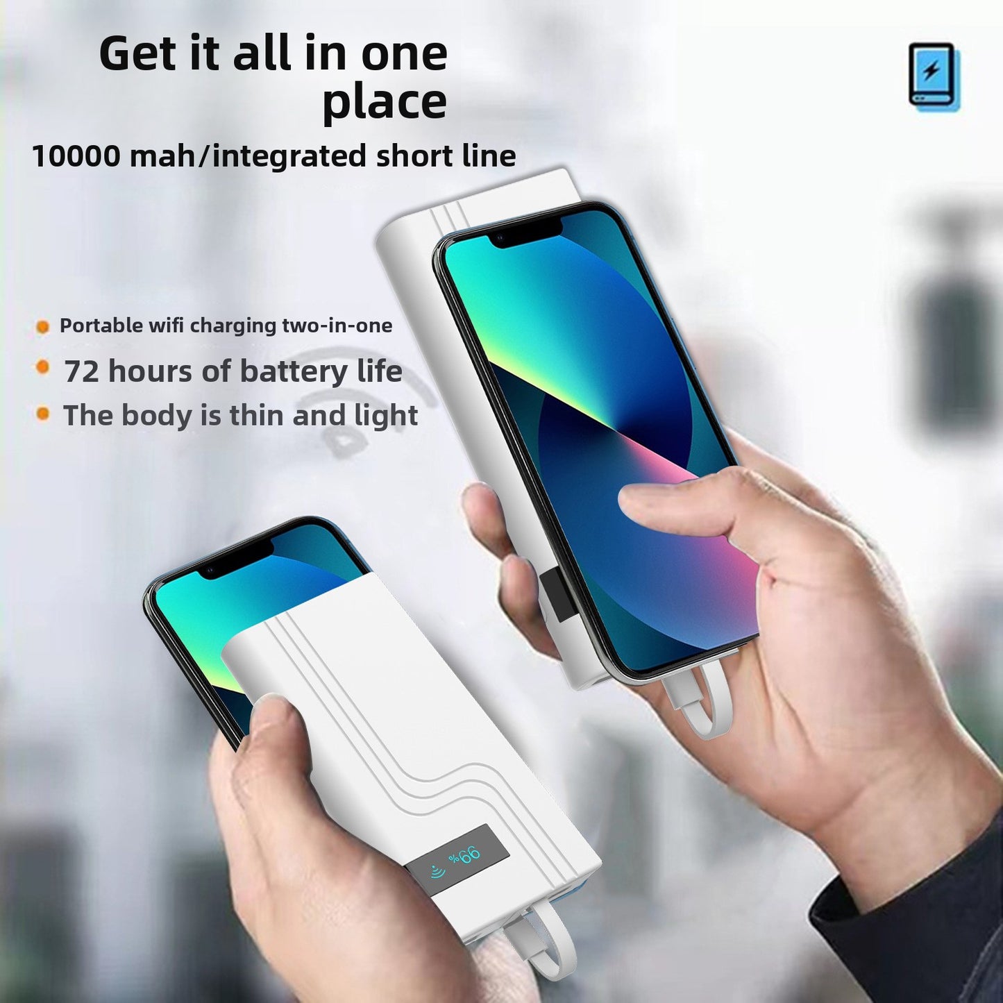 Portable WiFi Router with Power Bank and Built-in Cable